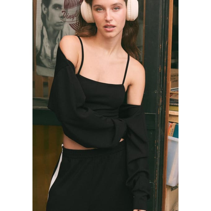 Stradivarius Cropped top met armwarmers  Zwart S