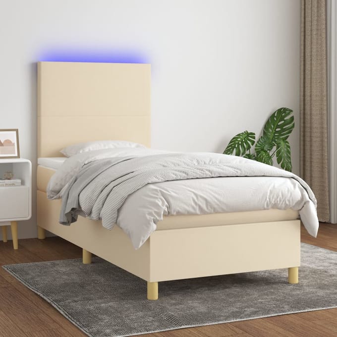 vidaXL - Boxspring - met - matras - en - LED - stof - crèmekleurig - 80x200 - cm