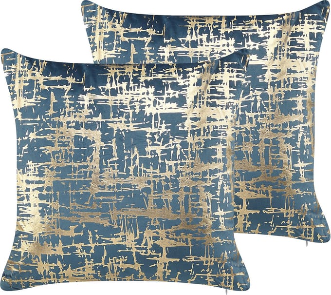 GARDENIA - Sierkussen set van 2 - Blauw - 45 x 45 cm - Fluweel