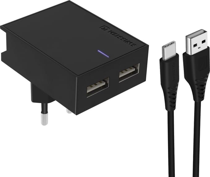 Swissten 3A Dual Travel Charger - 22044000 + Type-C USB Cable - Black
