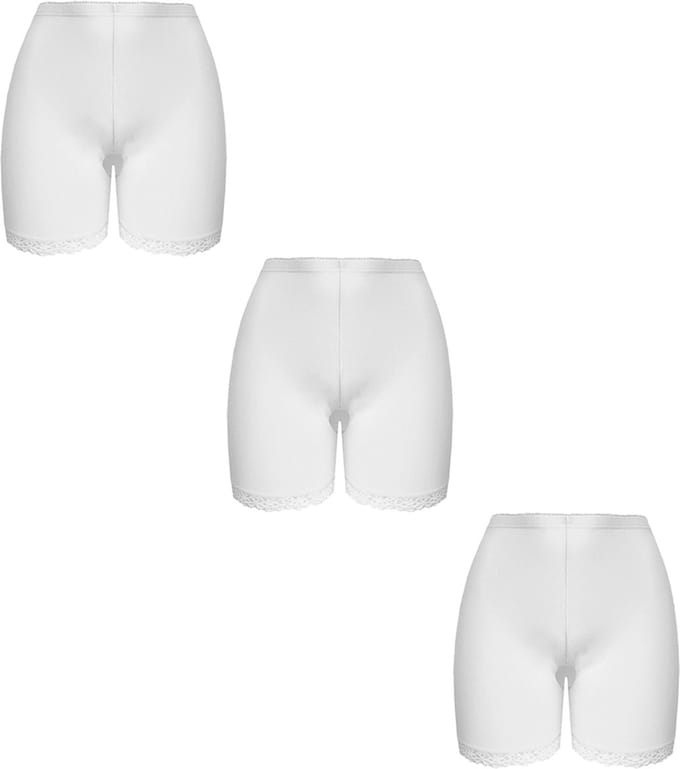 Dames boxershorts - fietsbroekje 3 pack lange pijp met kant L Wit