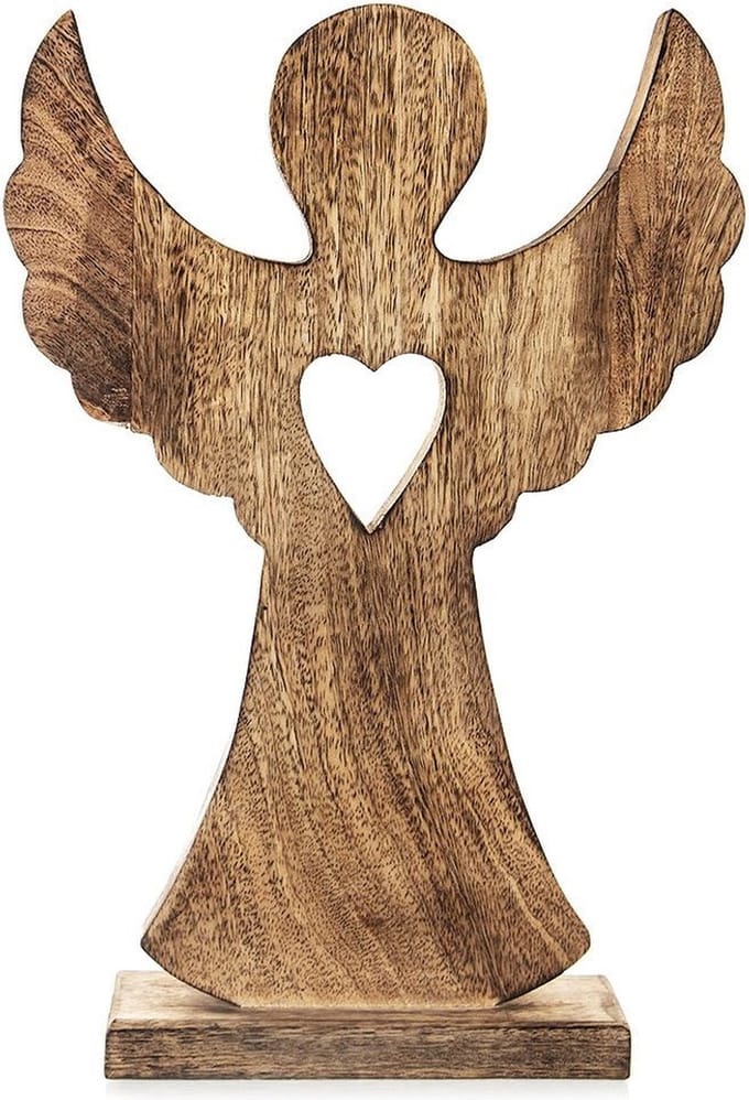 Beeld Houten Kerst Engel MANGO 25,5x36 cm - Decoratieve Figur - Decoratie - Beeldje