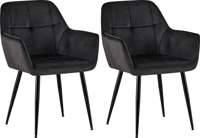 CLP Emia Set van 2 eetkamerstoelen - Met armleuning - Velvet - zwart