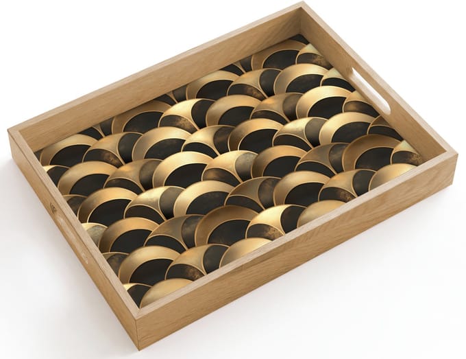 Dienblad hout 40x30 cm - Schootdienblad - Schubben - Structuur - Goud - Borrelplank rechthoek - Plateau dienbladen