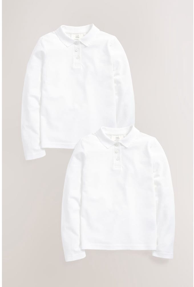 Next - Meisjes - Set van 2 nette polo's van 100% katoen met lange mouwen - Wit