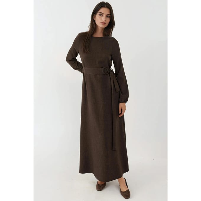 Maxi-jurk met lange mouwen en gebogen detail