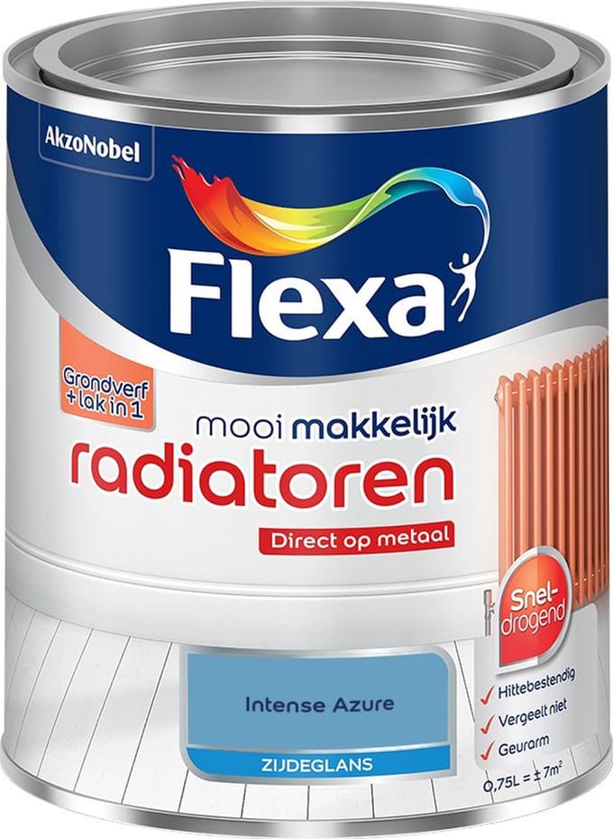Flexa - Mooi Makkelijk Radiatoren Zijdeglans - Intense Azure - Mengverf - 750 Ml