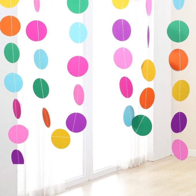4M Lange Papieren Cirkel Stippen Hangende Decoratie Slinger Feest Slinger Regenboog Kleur(Zeven Kleuren) pink