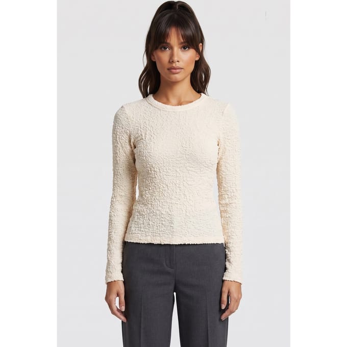 ARKET Iva Crincle Top Beige Maat: 32 | Longsleeves Outlet | Dames | Beige