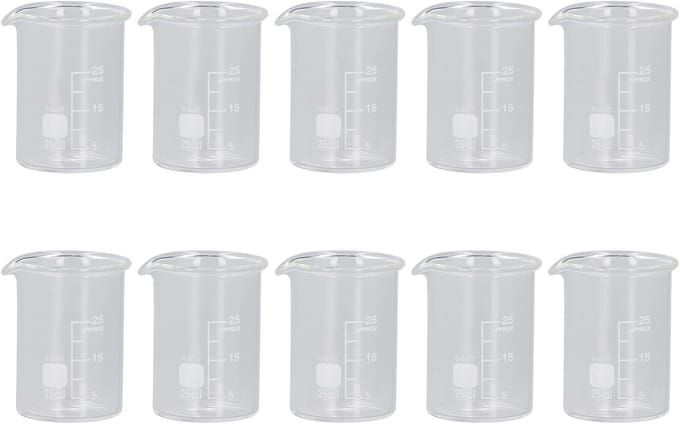 Glazen Bekers - Maatbekers Set - Experimenten Lab - Borosilicaatglas - 25ml Capaciteit - Transparant