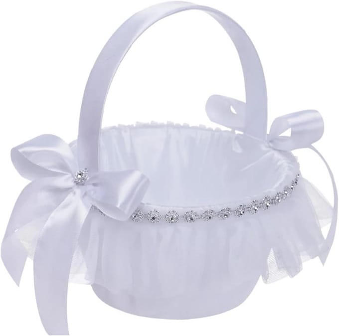 Bloemenmand - Bruiloft Accessoire - Decoratie Bruiloft - Met Kant Decoratie - 19 cm Hoog - Wit