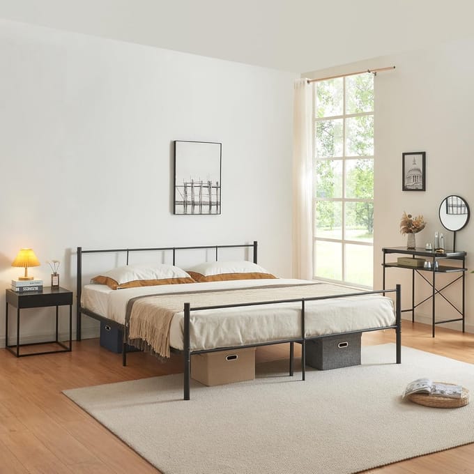 Tweepersoonsbed Metaal Zwart 180x200 cm Stevig Bedframe Eenvoudig Montage