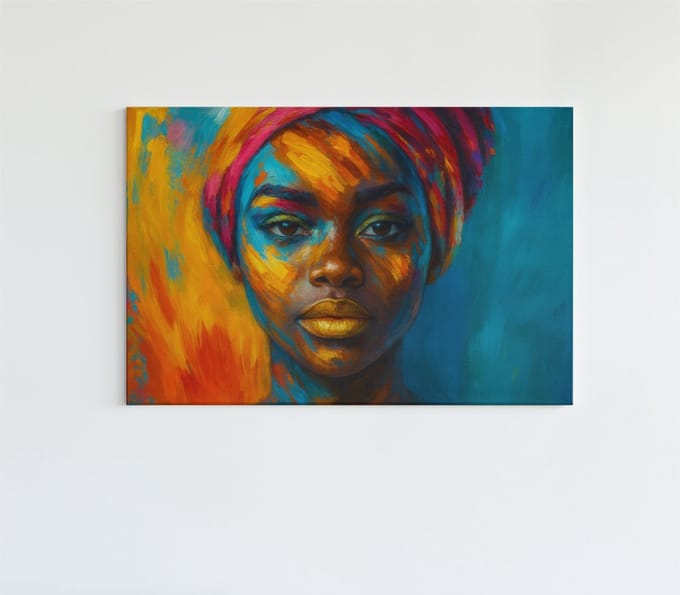 Canvas Schilderij - Afrikaanse Vrouw - Wanddecoratie - 60x40x2 cm