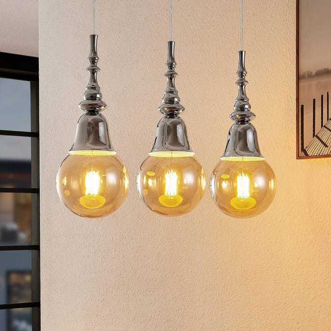Lucande - hanglamp - 3lichts - ijzer - H: 32.5 cm - E27 - chroom