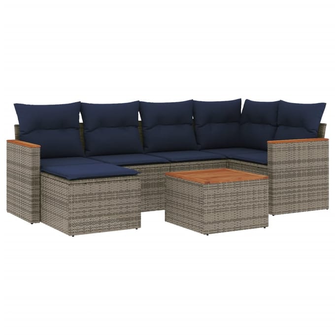 vidaXL - 7-delige - tuinbankset - met - kussens, - grijs - polyrotan