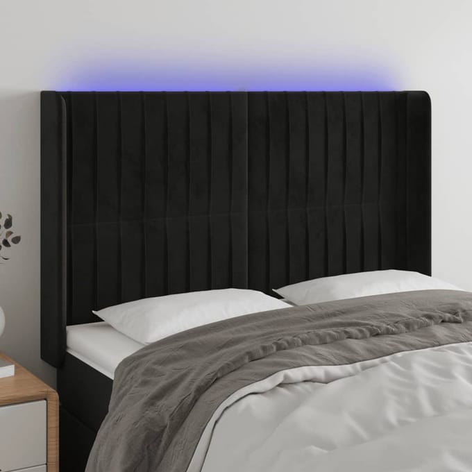 vidaXL - Hoofdbord - LED - 147x16x118/128 - cm - fluweel - zwart