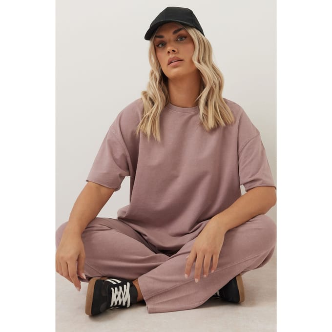 Yours Oversized Tshirt Van Sweatstof In Roze Acid Wash Size 46