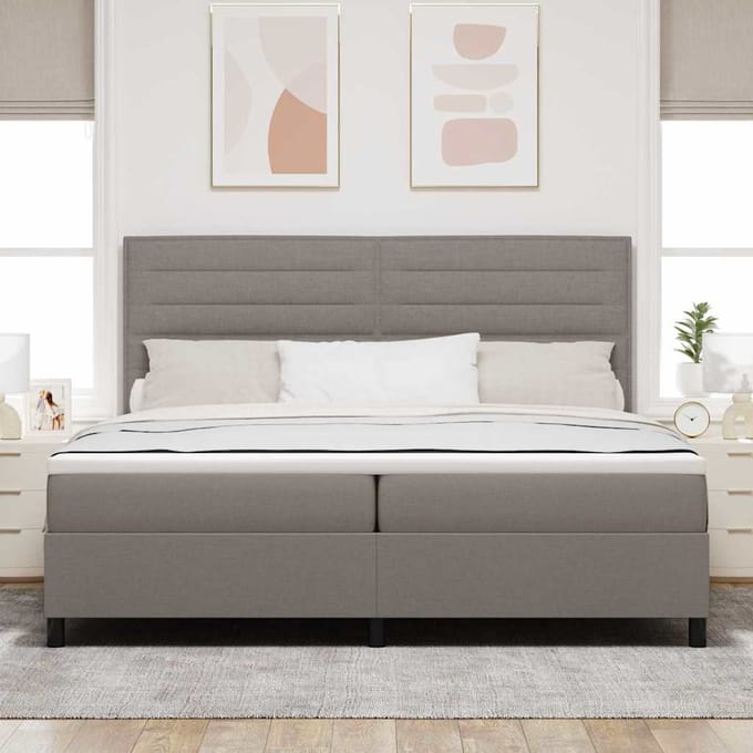 vidaXL - Boxspring - bed - met - hoofdeinde - Taupe - 200 - x - 200 - cm - Stof