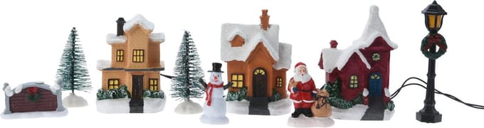 Christmas Decoration - Kerstdorp landschap - accessoires - met led verlichting - 10-delig