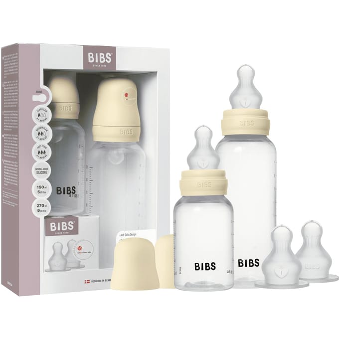 BIBS Grow and Flow Baby Bottle Round Silicone Set Ivory 150 ml + 270 ml + 1 pcs + 1 st