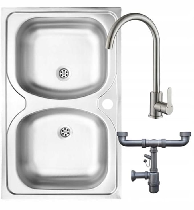 Deante - Apollo Serie - Dubbele Spoelbak - 80x50 cm - Verchroomde Kraan - Syfon