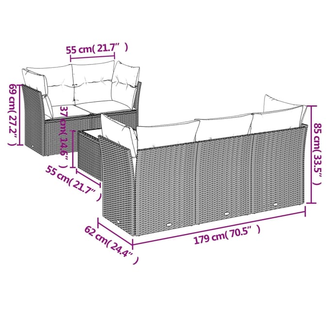 vidaXL - 6-delige - Loungeset - met - kussens - poly - rattan - beige