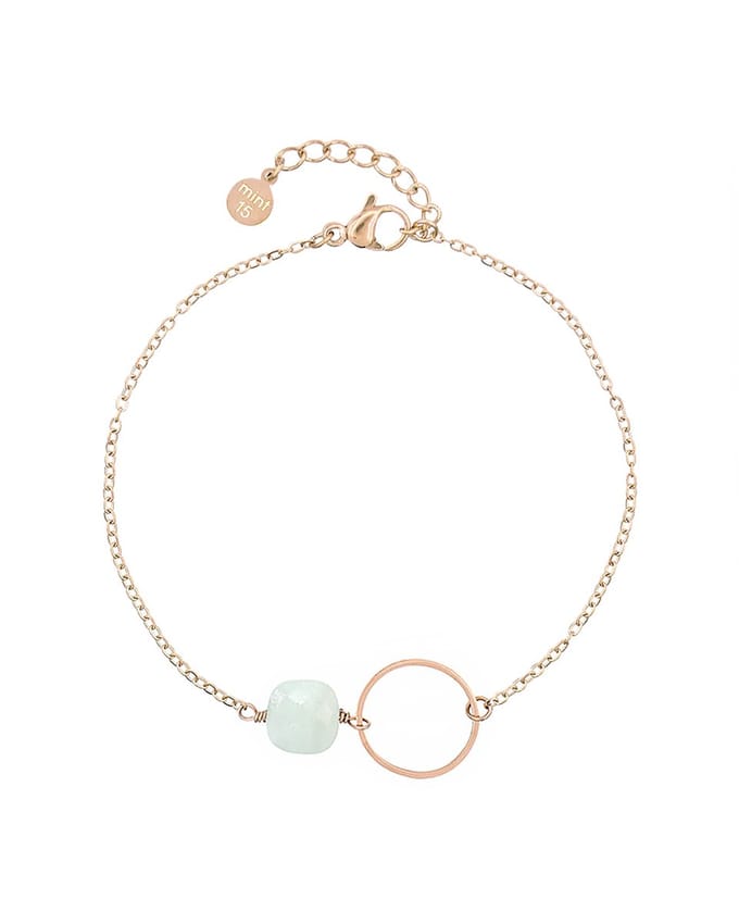 Mint15 Armband 'Infinity' Ring met vierkante steen - Mint Amazoniet - Roségoudkleur RVS/Stainless Steel