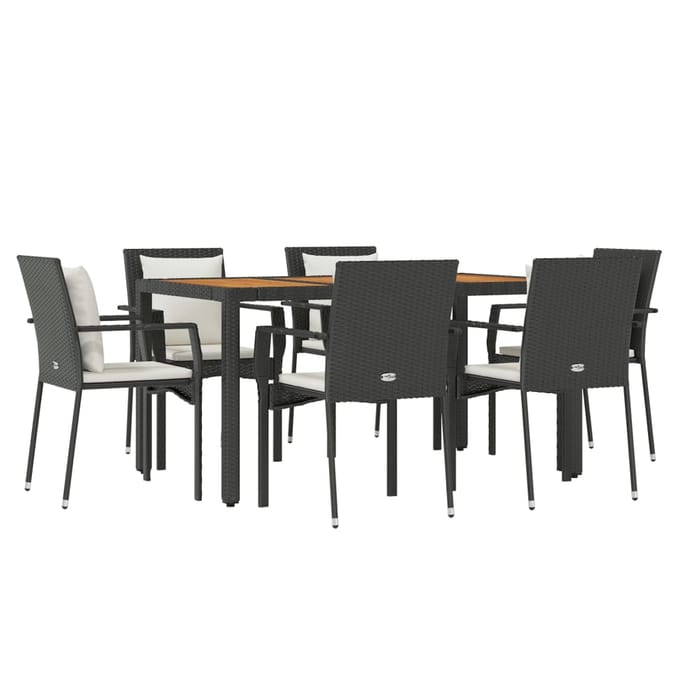 vidaXL - 7-delige - Tuinset - met - kussens - poly - rattan - zwart