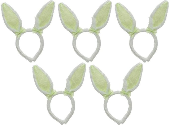 Decoris Konijnoren Diadeem wit groen - 5x - Verkleedaccessoire - Polyester - Unisex - 21,5x24 cm
