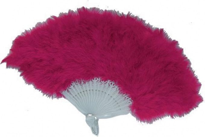Spaanse handwaaier met veel veren - roze - Can Can dansers - Carnaval - Verenwaaier