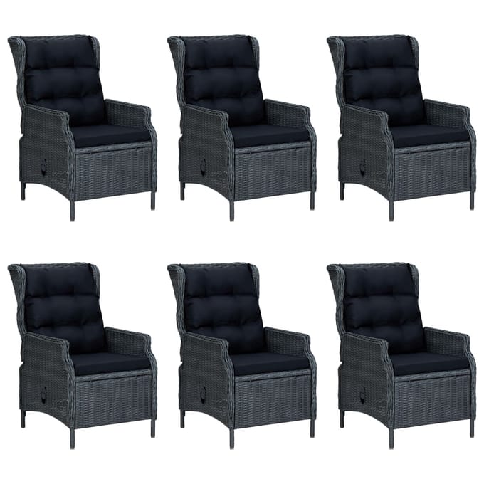 vidaXL - 7-delige - Tuinset - met - kussens - poly - rattan - donkergrijs