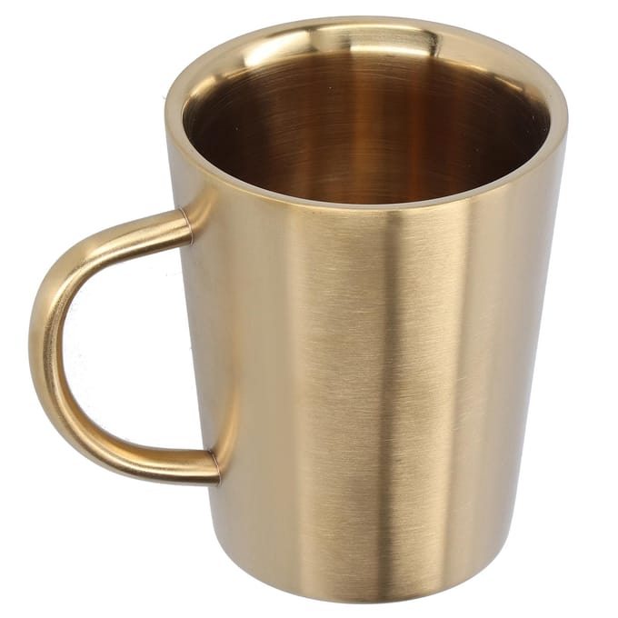 340 ml 304 roestvrijstalen bierpul, koffie- en waterbeker met handgreep, dubbelwandig drinkgerei, goudkleurig black