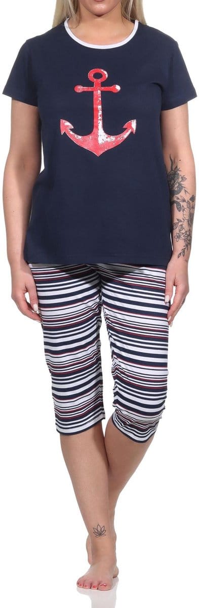 Damespyjama Capri korte mouwen met ankermotief en strepen - 122 204 10 755