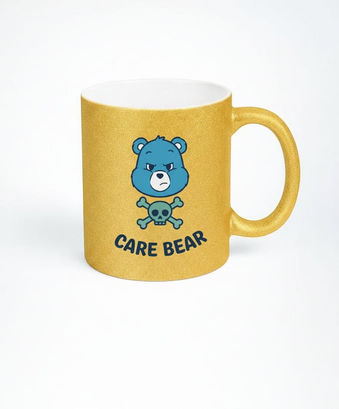 Grumpy Care Bear Skull Mok - Gouden Glitter Koffiemok 330ml