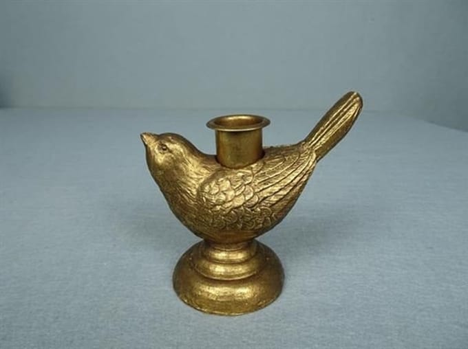 Kandelaar op voet Vogel (links) goudkleur, 11x7x10m