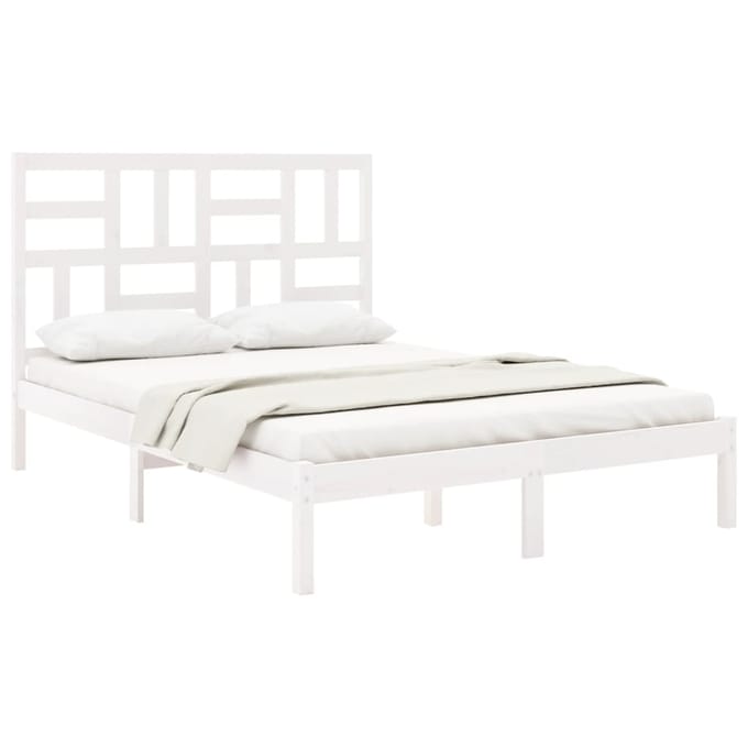 vidaXL - Bedframe - massief - hout - wit - 140x190 - cm