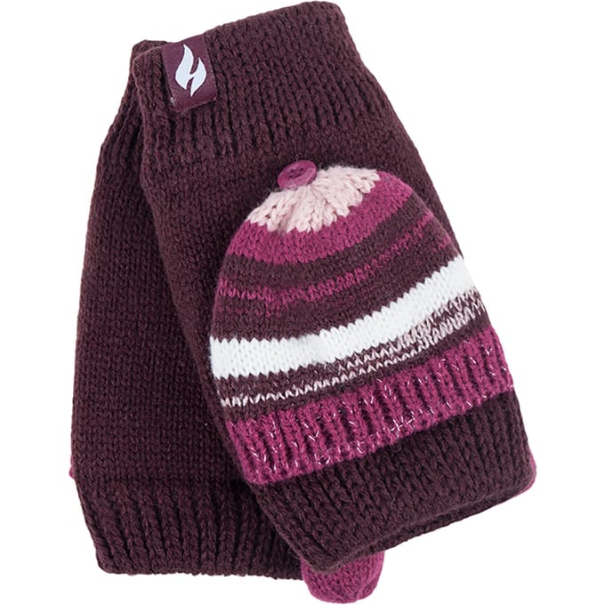 Heat Holders - Thermisch gebreide convertorhandschoen voor dames - Bordeaux
