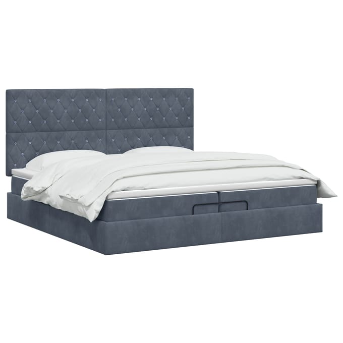 vidaXL - Ottoman - bed - met - matras - Donkergrijs - 200 - x - 200 - cm - Fluweel
