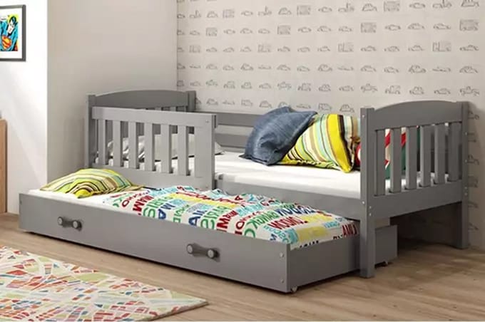 BMS KUBUŚ - Extendable Youth Bed - 90x200 cm - Inclusief Matras en Lade - Grafiet
