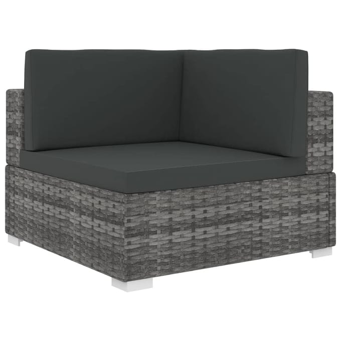 vidaXL - Hoekbank - 1 - st - met - kussens - poly - rattan - grijs