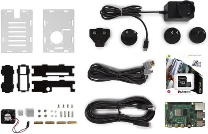 Whadda Raspberry Pi® 4 starterkit (4 GB) met koelbehuizing, complete set voor Raspberry Pi® 4 projecten met microSD 32 GB, gigabit ethernet, 4K HDMI, Bluetooth 5.0 en PoE-ondersteuning, leer programmeren