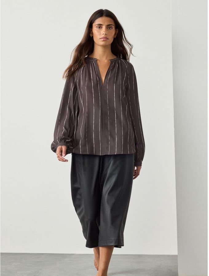 Next - Dames - Blouse met V-hals en lange mouwen - Bruin