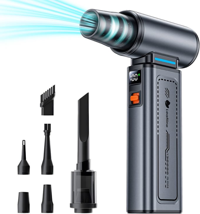 Leafline® Air Duster Draadloos - Stofblazer, Stofzuiger & Ventilator - 130.000 RPM - 6 Opzetstukken - Computer, Auto & Camera