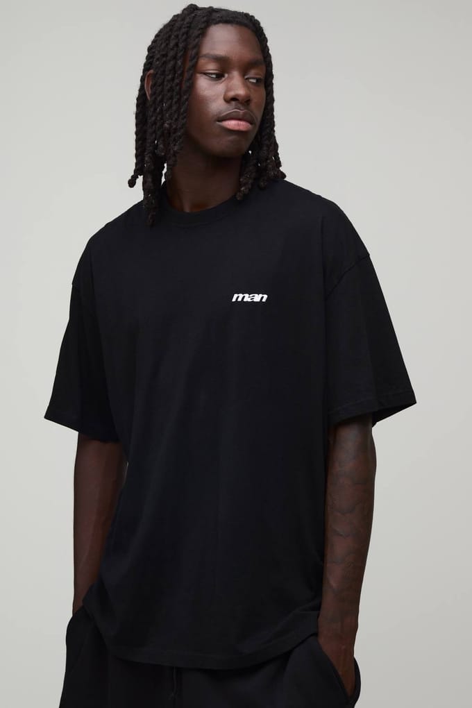 Oversized Heren Sport Geborduurd Gewassen T-shirt | Black | Size Medium