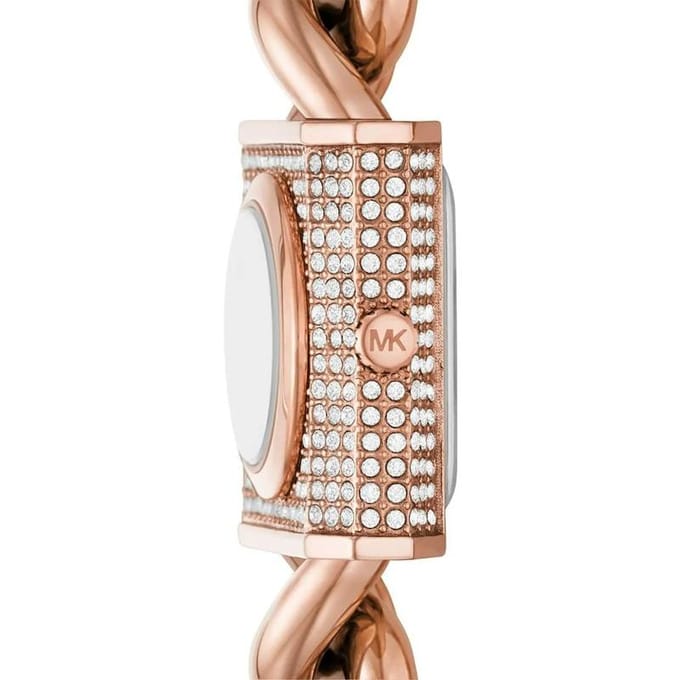 Michael Kors MK Chain Lock Drie-Wijzer Roségoudkleurige Roestvrijstalen Horloge 25 rosé gouden kleur