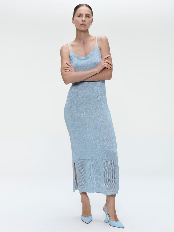 Knit Viscose lurex Dress E23107R | Light Blue - Light Blue / M