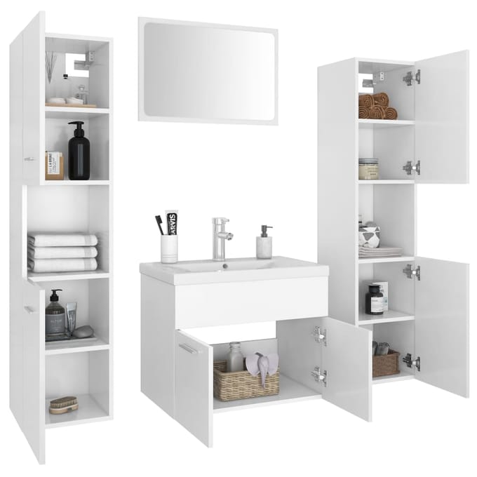 vidaXL - Badkamermeubelset - bewerkt - hout - wit