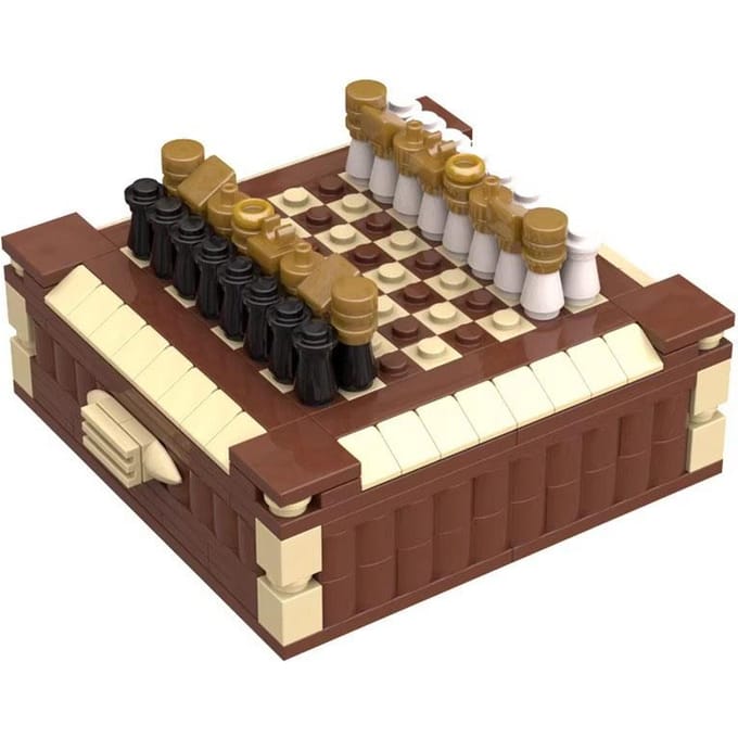 MOC Mini Schaak Opbergdoos met Schaakbord Assemblage Bouwstenen DIY Puzzel Speelgoed voor Kinderen Electronic drawings beige