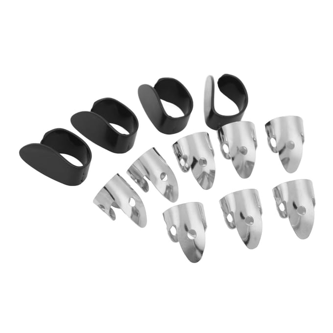 12-delige gitaarvingerplectrumset met duimbeschermers voor basgitaar en gitaar. black