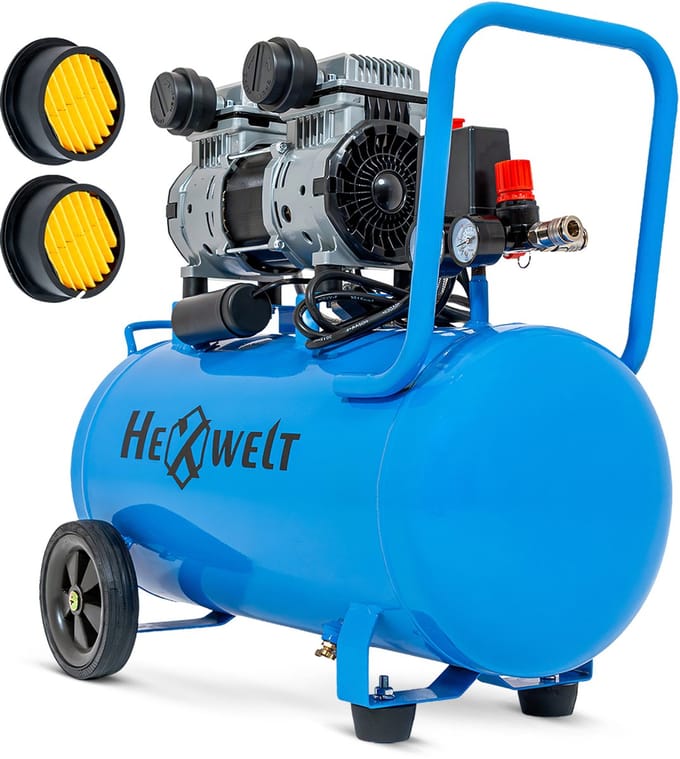 HEXWELT Compressor - Olievrij - 50 L - 8 bar - 1500 W - HEXWELT HW-KBO-2T-50L